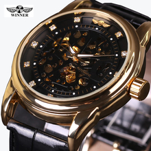 Fashion Brand Winner Leather Band Men Skeleton Automatic Mechanical Watch Men Dress Diamond Mechanical Wristwatch gift box 2024 - buy cheap