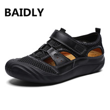 Men Sandals Split Leather Men Breathable Beach Roman Sandals Brand Men Outdoors Shoes Men Slippers Sneakers 2024 - buy cheap