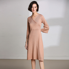 Summer Women Dress Sundress Cashmere Knit Sexy Dresses Trumpet Long Sleeve V-neck Tunic Party Midi Dress Office Female Vestidos 2024 - buy cheap