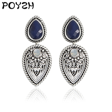 Pendientes colgantes de flor para mujer, piedra artificial azul y blanca, forma de gotas de agua, estilo Retro 2024 - compra barato