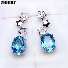 Zhhiry topázio natural gota brinco genuíno 925 prata esterlina para a mulher azul pedra preciosa estrela brincos jóias finas 2024 - compre barato