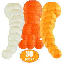 Conjunto de farolillo chino de papel para bodas, 30 unidades, colores naranja, Beige, varios tamaños, colgante para Halloween 2024 - compra barato