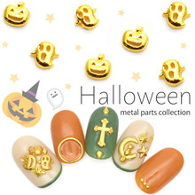 50pcs gold metal nail art charms Halloween ghost/pumpkin alloy nail art stud nail art decorations fashion trend nail design 2024 - buy cheap