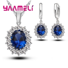 Recommand Wedding Party Accessories 925 Sterling Silver Bridal Jewelry Set Big Blue Oval Cubic Zircon Necklace Earrings 2024 - buy cheap