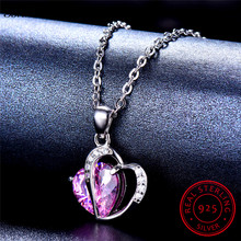 Cute Ocean Of Heart Pendant Necklaces For Women 925 Sterling Silver Chain Necklace Pink Purple Amethyst Zircon Wedding Jewelry 2024 - buy cheap