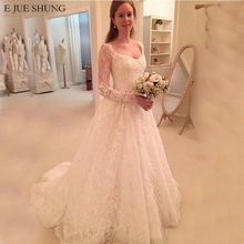 E JUE SHUNG ivory Vintage lace long sleeves Wedding Dresses 2019 v-neck Cheap Wedding Gowns Bride Dress robe de mariee 2024 - buy cheap