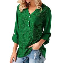 2018 Spring New Women Long Sleeve V Neck Lace Chiffon Blouse Shirts Floral Tops Blusas Casual Office Shirts Tops 2024 - buy cheap