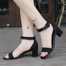 Open toe Square heel High heel Suede sandals women 2019 new summer shoes woman temperament Flock Buckle ladies shoes female 2024 - buy cheap