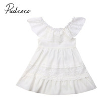 2019 Children Summer Clothing 1-6Years Toddler Kids Baby Girl Off Shoulder Dress Ruffle Lace Party Elegant Dress Solid Sundress