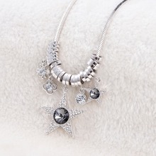 Fashion Double Star Flower Crystal Necklace Pendant Multi-Elemet silvery Statement Necklace Ladies Maxi necklace Fashion Jewelry 2024 - buy cheap