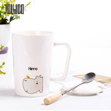 JOUDOO, белая керамическая кружка, чашка с крышкой и ложкой, милый мультфильм, 400 мл, молочные кружки, для офиса, кофе, чая, воды, чашка TC0010 35 2024 - купить недорого