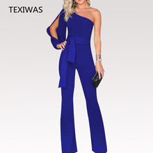TEXIWAS Autumn Jumpsuit Women Sexy Chic One-shoulder Sleeves Slim Lace-up Bandage Full Length Club Party Jumpsuit Trousers 2024 - buy cheap
