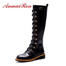 AnmaiRon New Fashion women round toe buckle knee high boots lady fashion zipper square heel botas mujer Big size 34-40 ZYL1258 2024 - buy cheap