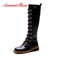 AnmaiRon-botas de punta redonda con hebilla hasta la rodilla para mujer, botines de tacón cuadrado con cremallera, talla grande 34-40, ZYL1258 2024 - compra barato