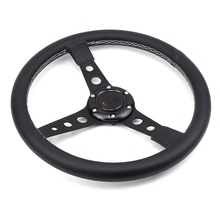 Universal Black 14inch 350mm Flat Real leather Drift Racing Classical Steering Wheel With white stitching 2024 - buy cheap