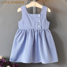 LOVE DD&MM Girls Dresses 2021 Summer New Children's Wear Girls Sweet Simple Striped Button Open Back Bow Dress 2024 - buy cheap