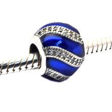 Kralen-Cuentas de plata esterlina 925 para mujer, accesorio transparente de esmalte azul y decoración de circonia cúbica, compatible con pulsera Pandora, joyería 2024 - compra barato