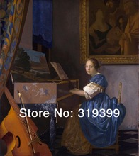 Johannes Vermeers 100% handmade Linen Canvas Oil Painting Reproduction,a-young-woman-seated-at-a-virginal ,Free FAST Shipping 2024 - buy cheap