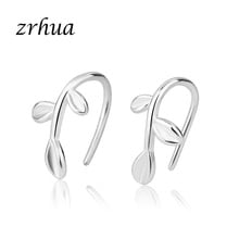 ZRHUA Silver Color Splicing Leaf Stud Earrings For Women Casual Style Girl Earings Simple Metal Jewelry Charms Party Accessories 2024 - buy cheap