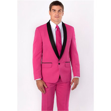 2019 Shawl Lapel Pink Men Suit Slim Fit Best Man Groom Tuxedos Men Suit For Prom Wedding Groomsmen Suit Blazers (Jacket+Pants) 2024 - buy cheap