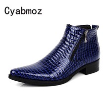 Botas de cano curto masculinas de crocodilo, botas de couro genuíno em relevo, sapatos com zíper ponteagudo para primavera/outono 2024 - compre barato