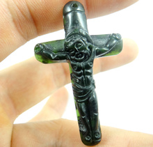 46*28Wholesale natural Chinese black green stone hand-carved statue of cross amulet pendant necklace Jewelry Making 2024 - buy cheap