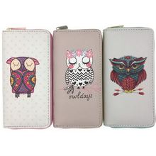 KANDRA Owl Print Cartoon Women Wallets Long Large Capacity Card Holder PU Leather Zipper Travel Wallet Cash Purse Owl Lover Gift 2024 - buy cheap