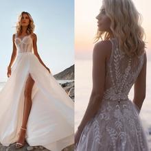 2019 Bohemian Wedding Dresses Straps Split Lace Appliques Bridal Gowns Backless Beach A Line Wedding Dress Robe De Mariee 2024 - buy cheap