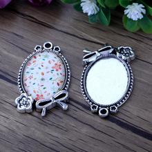 ( Fit 18*25mm ) 6pcs Antique Silver Color Plated Cabochon Settings Cameo Base Blank Tray Pendant Charms Oval Bow Tie 2024 - buy cheap