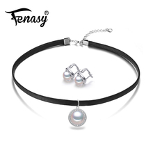 FENASY-gargantilla de perlas para mujer, Collar de plata de ley 925, colgante redondo étnico de perlas de agua dulce, cadena de cuerda de moda 2024 - compra barato