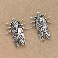 Kjjoia pingentes antigos de prata da cicada, para fazer jóias colar acessórios diy achados 28x22mm 5 peças 2024 - compre barato