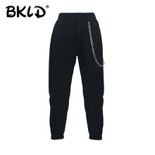 BKLD Streetwear Cargo Pants Women Casual Black High Waist Loose Female Trousers With Chains Ladies Harem Pants Dropshipping 2024 - buy cheap
