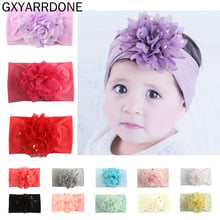 1 diadema de nailon de punto con flores, turbante para niñas y niños, diadema elástica ancha hecha a mano, diadema, accesorios para el cabello para niños 2024 - compra barato