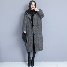 2019 large size women autumn winter woolen coat version loose long section plus velvet thickening hooded woolen coat female z32 2024 - buy cheap