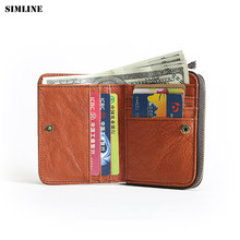 SIMLINE Genuine Leather Wallet Men Male Real Cowhide Vintage Short Clutch Wallets Card Holder Purse With Zipper Coin Pocket Bag 2024 - buy cheap