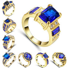 Женское кольцо с фианитом, классическое обручальное кольцо, 18 К, золотого и синего цвета, Размер 6 2024 - купить недорого