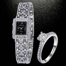 Роскошные женские часы с браслетом Стразы 2020, наручные часы с серебряным циферблатом, квадратные кварцевые часы, популярные женские часы 2024 - купить недорого