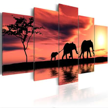 Prints Painting Modular Pictures 5 Pieces Canvas Giraffe Elephant Landscape Poster Wall Art Home Decor Modern Bedside Background 2024 - buy cheap