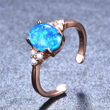 Bamos Rose Gold Filled Luxury White/Blue/Purple Fire Opal Oval Ring Zircon Open Adjustable Wedding Bands For Women Fashion Gifts 2024 - buy cheap