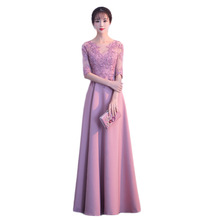 2019 Spring New Fashion Evening Dress Illusion O-neck Half Sleeve Floor Length Appliques Flower Embroidery Prom Party Dresses 2024 - buy cheap