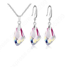 Conjunto de collar y pendientes de cristal Rosa austriaco para mujer, de 18 pulgadas joyería de plata de ley 925, conjunto de collar y pendientes 2024 - compra barato