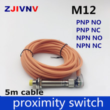 Тип соединителя M12 индуктивный датчик PNP NPN NO/NC Бесконтактный переключатель DC 3/4 провода, 5 м кабель, Угловой Штекер со светодиодным индикатором 2024 - купить недорого