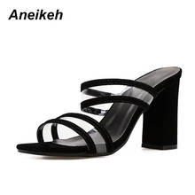 Aneikeh Summer Concsie Sandals Women Open Toe PVC Clear Transparent High Heel Block Heels Mules Slides Shoes Flip Flop Size 4-9 2024 - buy cheap