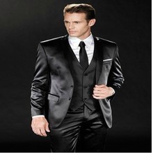 Black Men Suits Wedding Tuxedos Handsome Grooms Best Men Suits Custom Made Three Pieces Groomsmen Suits (Jacket+Pant+vest 2024 - buy cheap