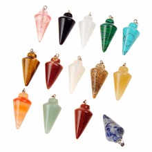 Wholesale 24pcs/lot Hot Selling Mixed Natural Stone Pyramid Treat Pendulum Circular Cone Pendants Charms for Jewelry Making Free 2024 - buy cheap