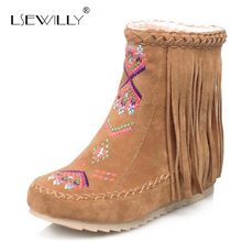 Lsewilly botas femininas de camurça de couro, sapatos baixos de inverno para mulheres, calçados confortáveis para cano curto aa560 com borla 2024 - compre barato