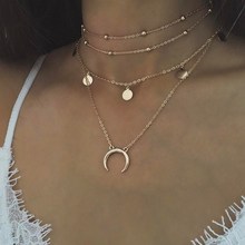 2018 Gold Chain Multi layer Moon Choker Necklace For Women Beads Coin Pendant Necklaces Collares Mujer collier femme   8ND313 2024 - buy cheap