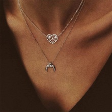 2 Pcs/Set  Simple Hollow Heart Moon Pendant Silver Color Necklace Women Fashion Exquisite Valentine's Day Gift Necklace Set 2024 - buy cheap