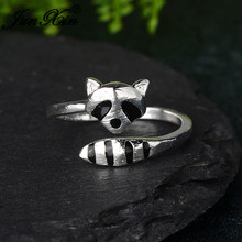 JUNXIN Cute Animal Raccoon Rings For Women Men Antique White Gold Filled Female Male Fox Tail Open Ring Daily Party Jewelry Gift 2024 - buy cheap