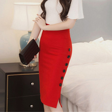 Женская элегантная юбка с завышенной талией, облегающие офисные юбки с разрезом и пуговицами 2024 - купить недорого